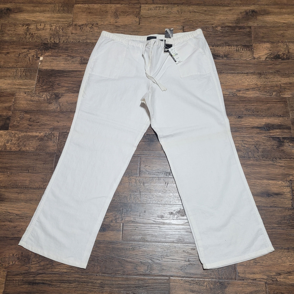 New York & Company WHITE Linen-Blend Trousers